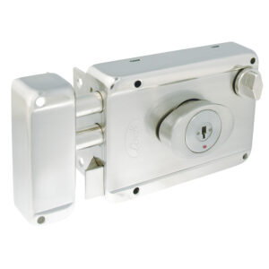 Cerradura de sobreponer función 2 bulones, acero inoxidable, llave de puntos, en caja Lock - Ferrechingón