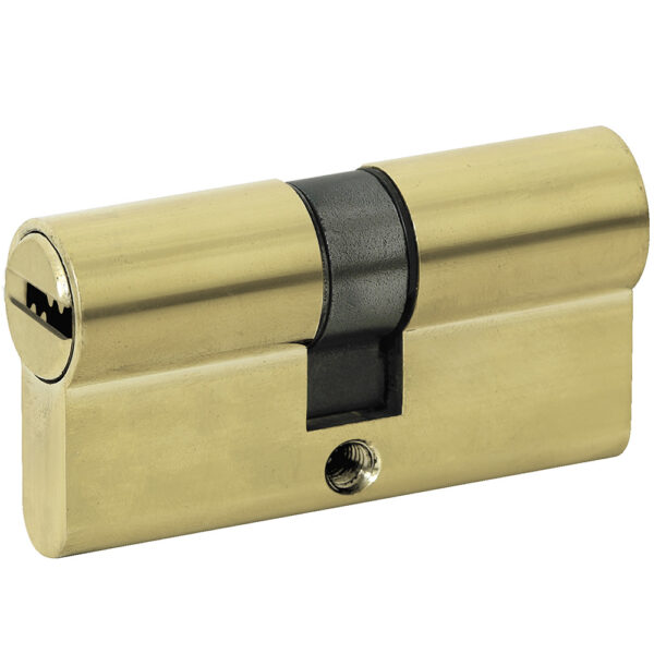 Cilindro europeo 60 mm función doble, latón brillante, llave de puntos, en caja Lock - Ferrechingón