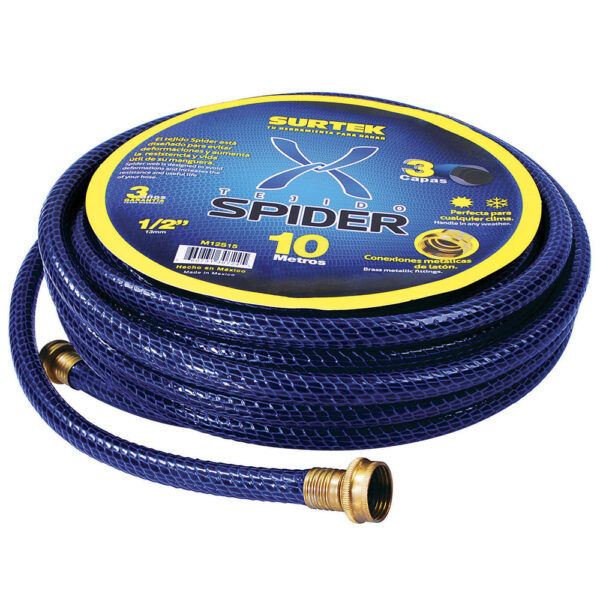 Manguera para jardín tejido spider con conector metálico 1/2", 10 m Surtek - Ferrechingón
