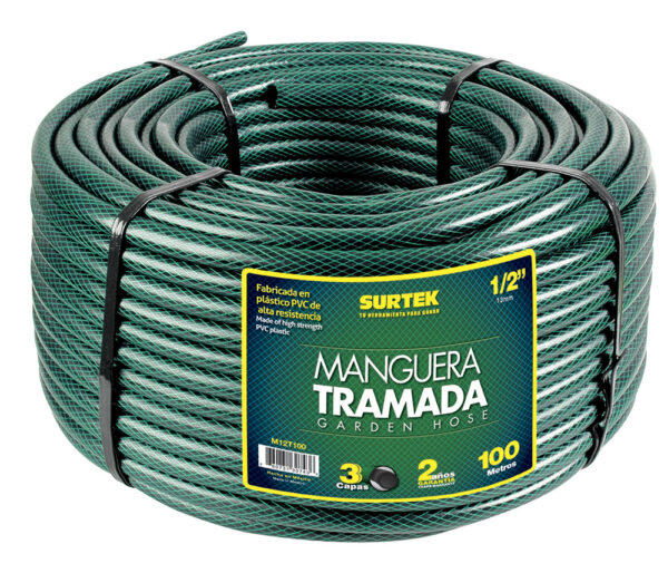 Manguera para jardín tramada en rollo verde 1/2", 100 m Surtek - Ferrechingón