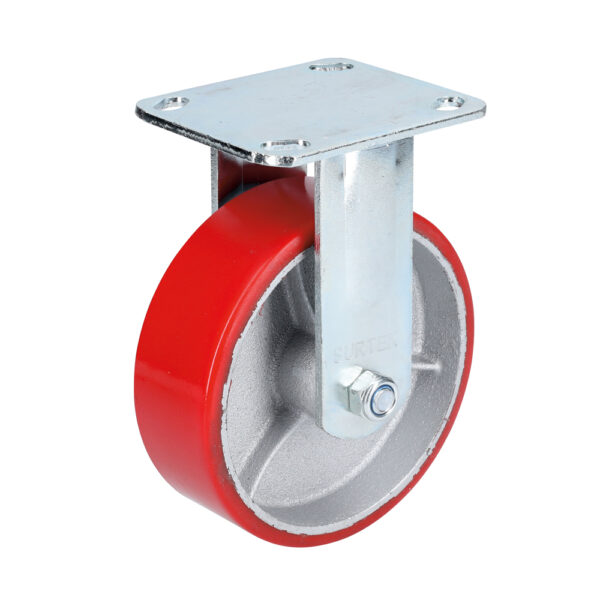 Rodaja de fierro con poliuretano rojo fija 3" Surtek - Ferrechingón