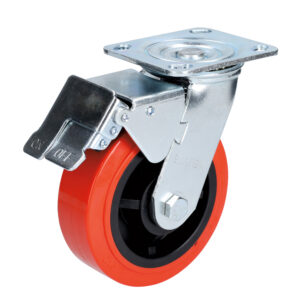 Rodaja de poliuretano rojo giratoria con freno 6" Surtek - Ferrechingón