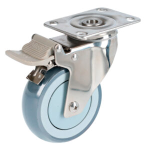 Rodaja de TPR gris con herrajes de acero inoxidable giratoria con freno 4" Surtek - Ferrechingón