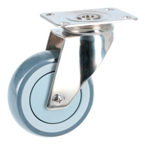Rodaja de TPR gris con herrajes de acero inoxidable giratoria 4" Surtek - Ferrechingón