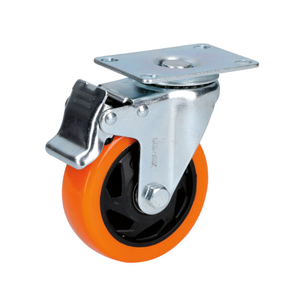 Rodaja de PVC naranja giratoria con freno 4" Surtek - Ferrechingón