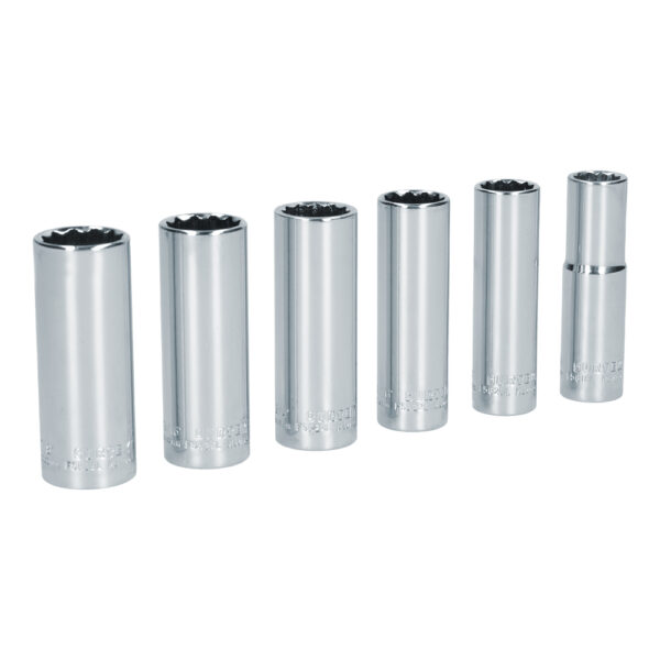 Juego de dados largos cuadro de 1/2" 12 puntas, en pulgadas, 6 piezas Surtek - Ferrechingón