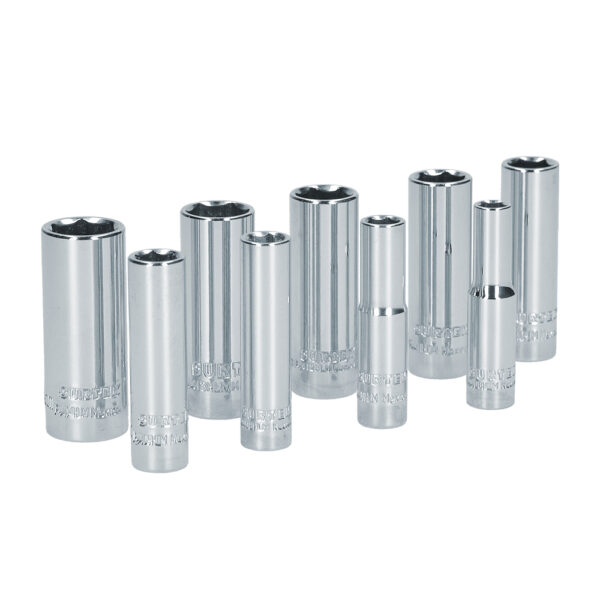 Juego de dados largos métricos cuadro de 1/4", 6 puntas, 9 piezas Surtek - Ferrechingón