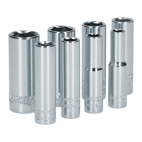 Juego de dados largos cuadro de 1/4", 6 puntas, en pulgadas, 8 piezas Surtek - Ferrechingón